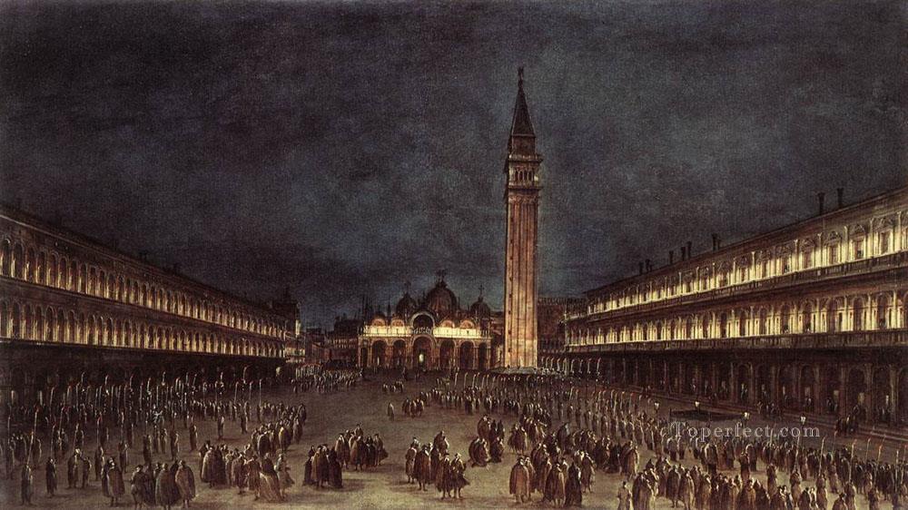 Nighttime Procession in Piazza San Marco Venetian School Francesco Guardi Oil Paintings